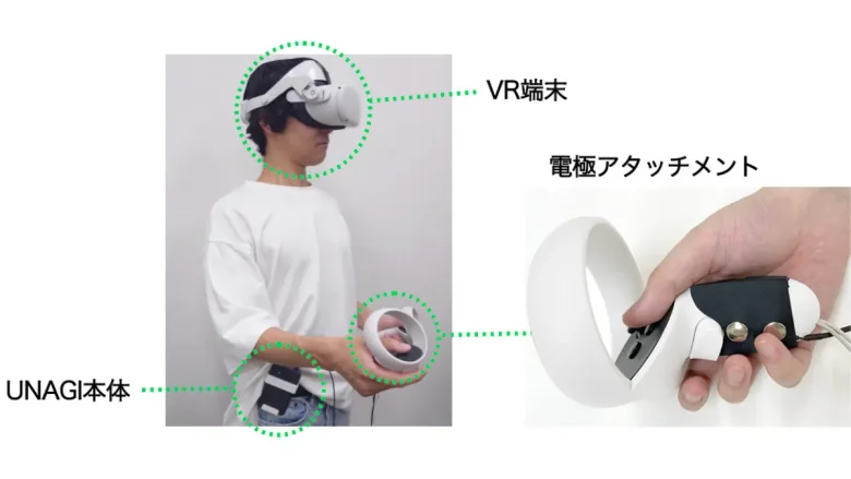VRを使用した感電体験の装着例