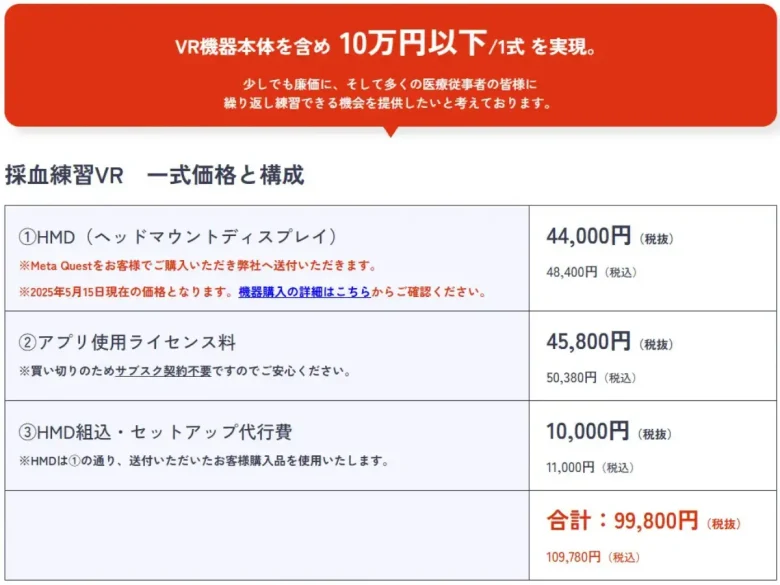 「採血VR」価格について